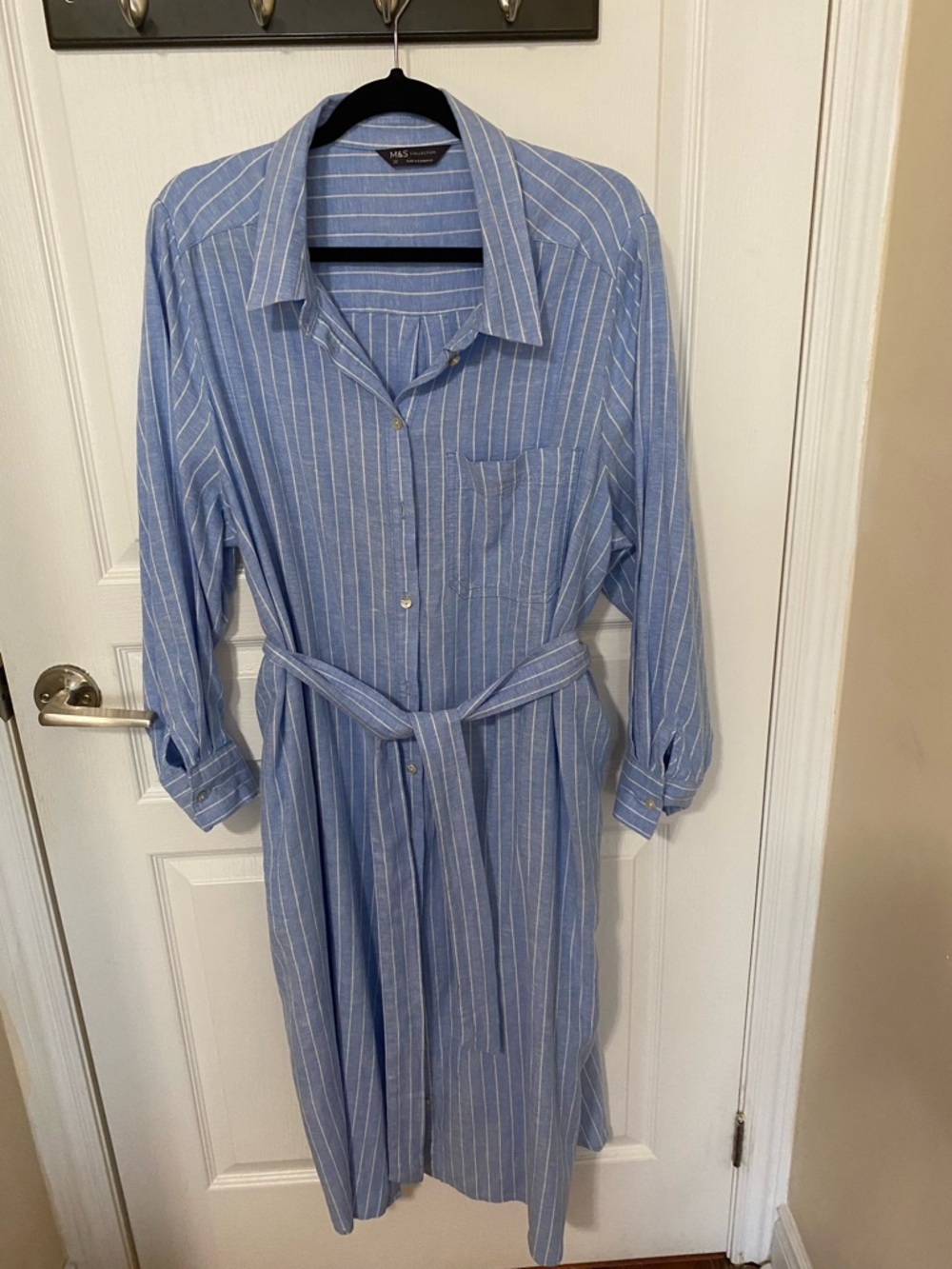 Blue Stripe Shirt Dress with Belt